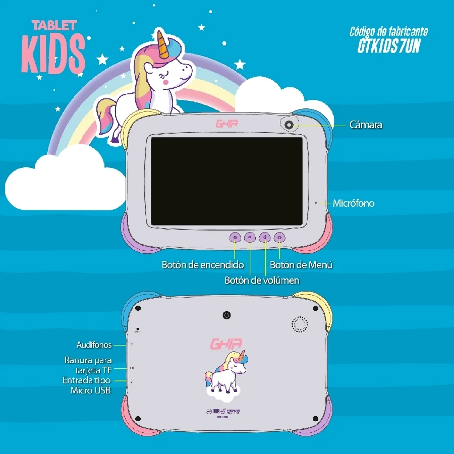 Tablet Para Niños Ghia 7 Pulgadas 2GB Ram 32GB Memoria Unicornio